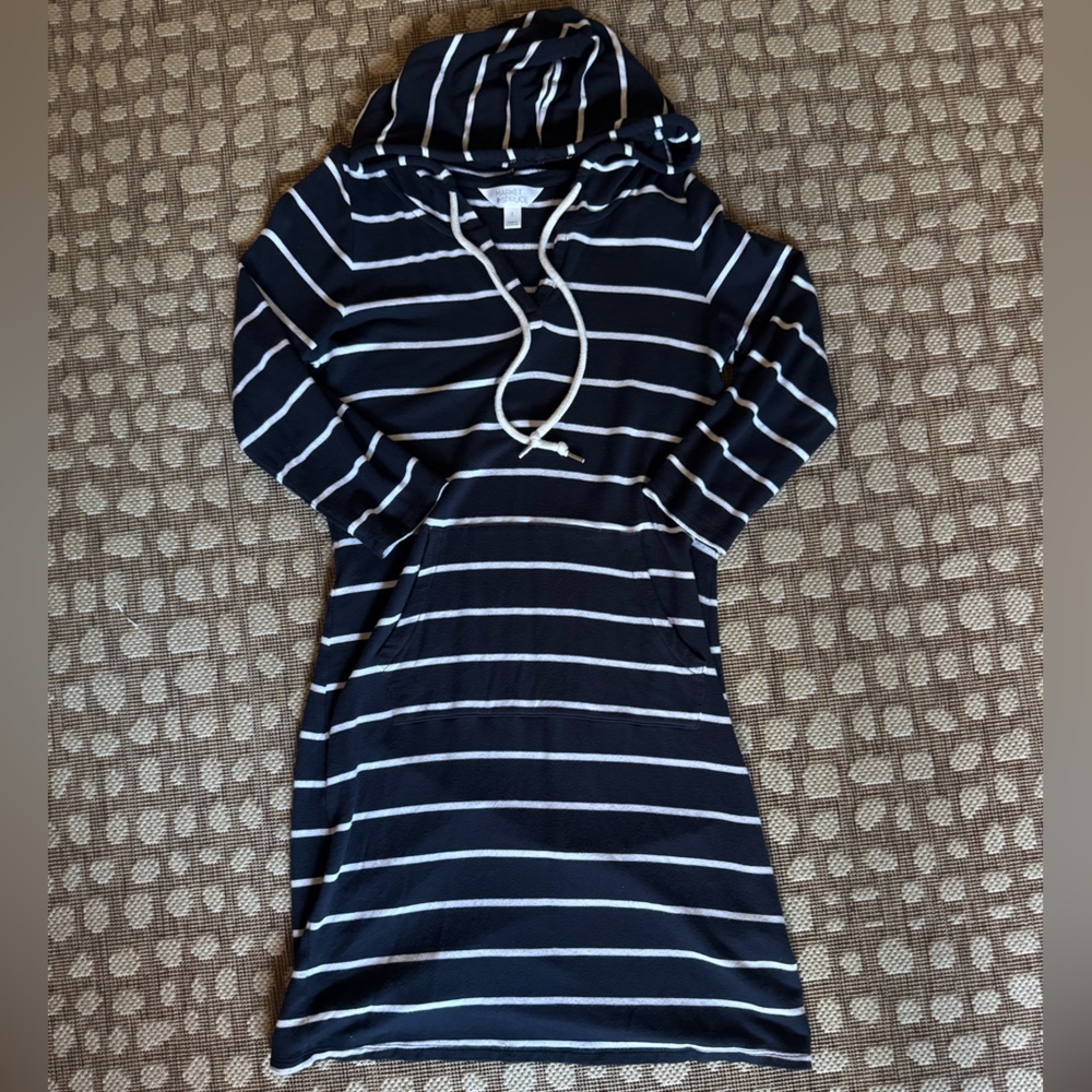 Market & Spruce Stitch Fix Navy Striped Hoodie Dress Kangaroo Pocket Size S